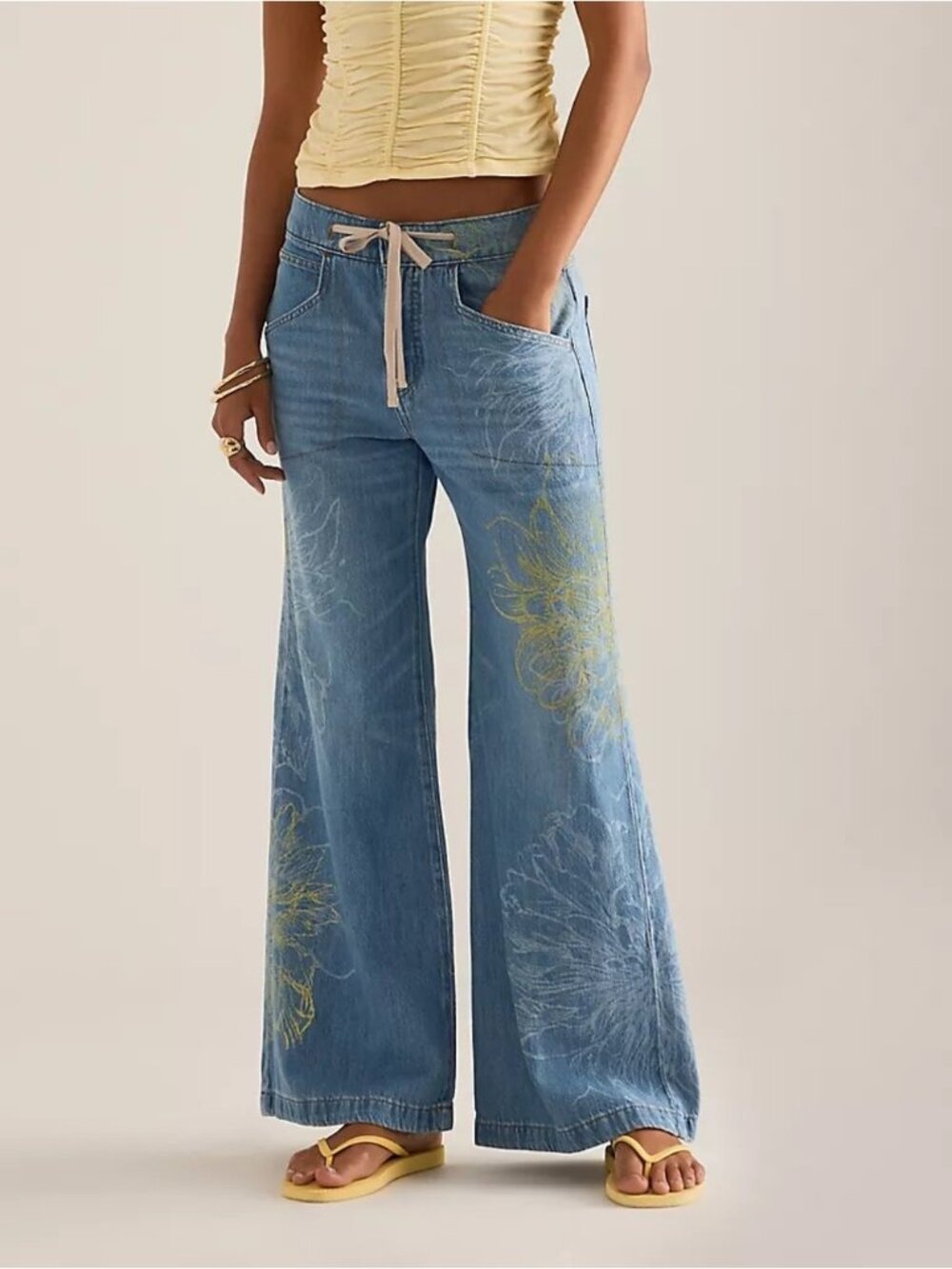 NWT Size 24 - Pilcro Ellis Mid-Rise Wide-Leg Drawstring Jeans Cotton (US$158)